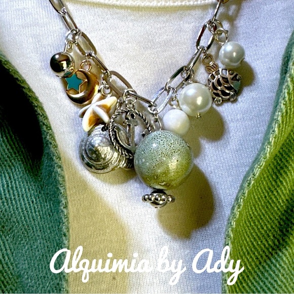 Alquimia by Ady Silver and Green Charm Necklace - Picture 1 of 3